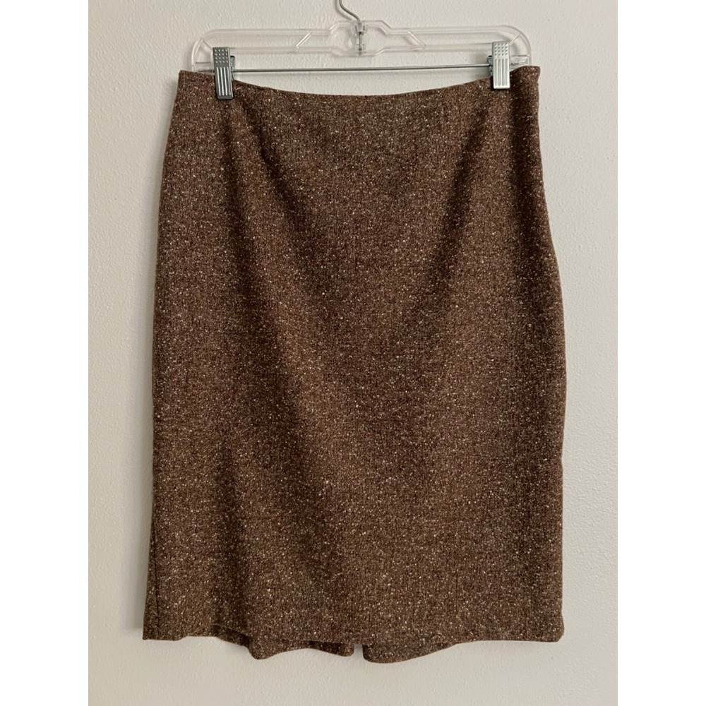 Yoana Baraschi‎ Vintage Autumn Tweed Wool Blend Lined Brown Pencil Skirt 8 USA